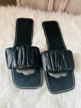 Black Ruched Slide Sandals from STAUD Nina ruched .